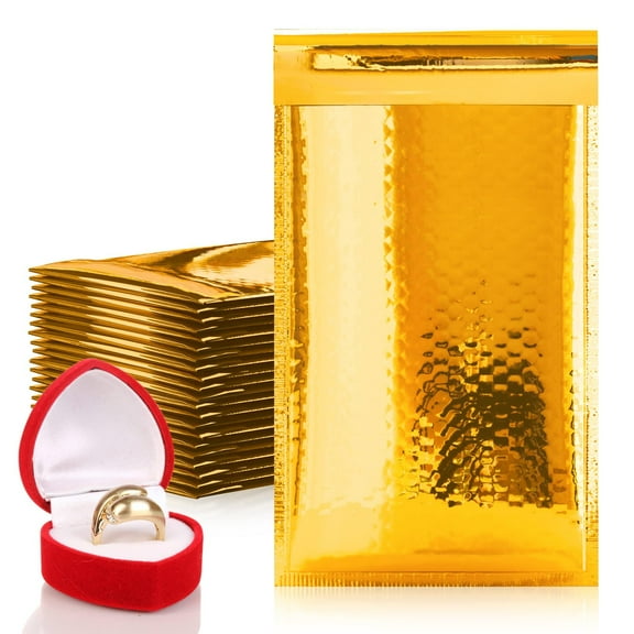 Gold Metallic Bubble Mailers, 4 x 7 Inches. 625 Pack Metallic Bubble Envelope Mailer. Bright Padded Envelopes Waterproof. Padded Shipping Envelopes for Fragile Things. Self Seal Mailers