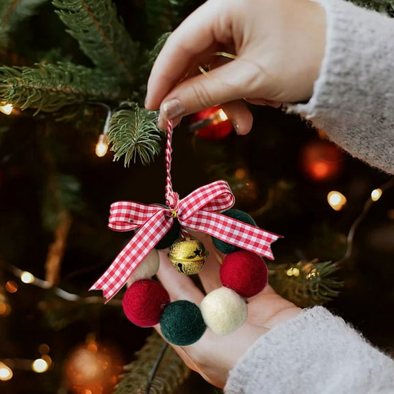 Christmas Decoration Mini Wreath with Bell Wool Ball Wreath Girly Heart Decoration Wreath Christmas Decoration Centerpiece Fireplace Decoration Christmas Party