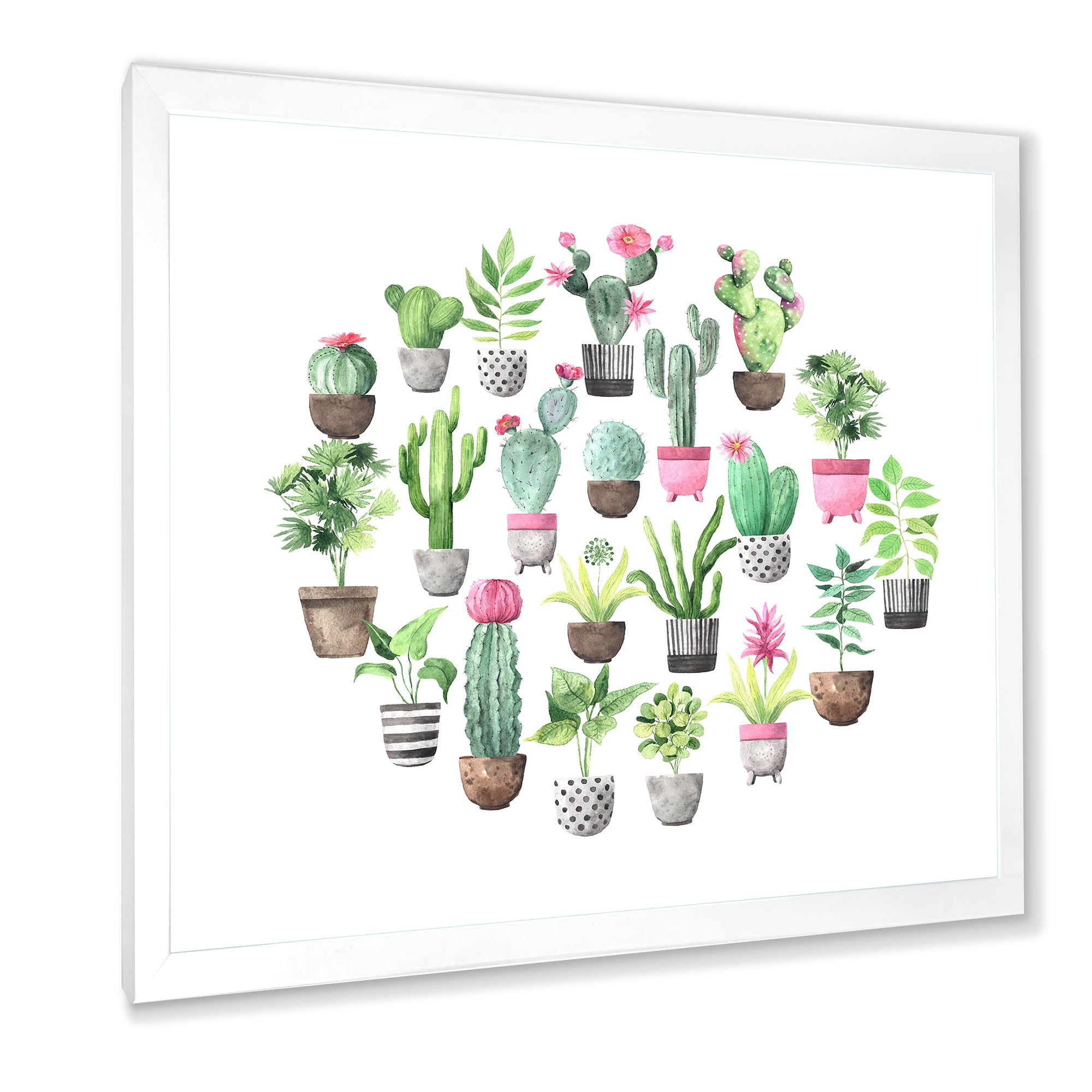 Designart 'Cactus In Ceramic Pots In Gentle Tones II' Traditional Framed Art Print