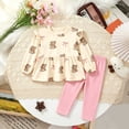 thumbnail image 2 of Girls' Cute Casual Stylish And Adorable Embroidered Bear Print Top And Contrasting Pants Set 2 Years Beige, 2 of 9