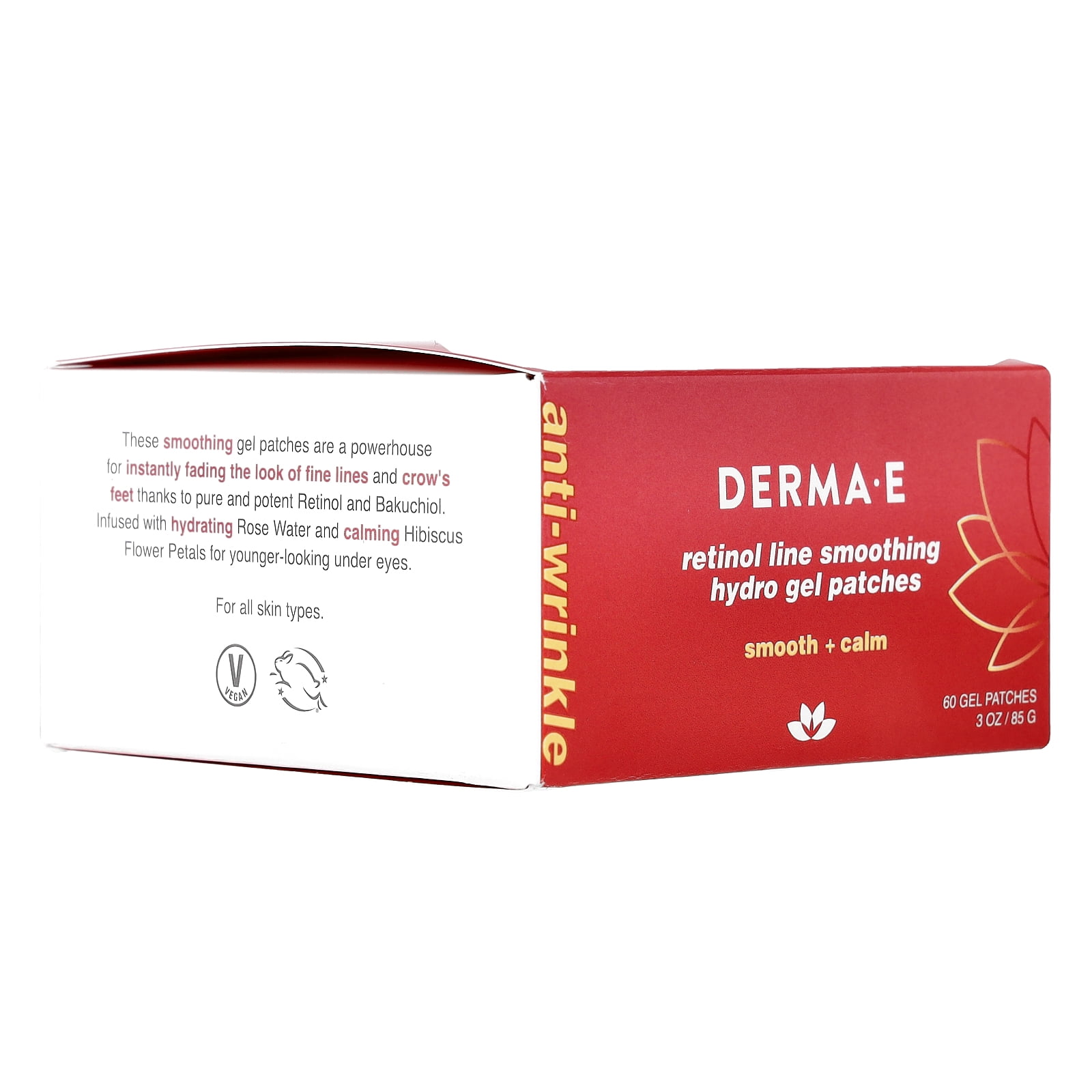 DERMA E Retinol Line Smoothing Hydro Gel Patches, For All Skin Types, 60 Gel Patches