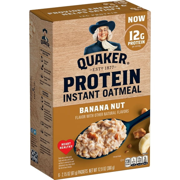 Quaker, Protein Instant Oatmeal, Banana Nut, 12.9 Oz, 6 Count (Pack Of 1) Packaging May Vary