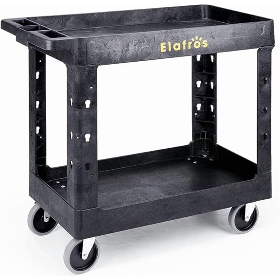 Ergode TC21-B 2 Shelf Large Black Tub Cart - Durable, Versatile Utility Cart with Retaining Lip, Push Handle, and Heavy-Duty Casters - Ample Storage Space - Easy Assembly - Made in USA