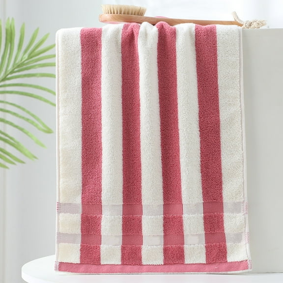 Striped Bath Towel | 100% Cotton | Soft & Absorbent | Pink | 29 x 13 Inches