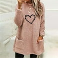 thumbnail image 2 of Womens Warm Fleece Pullover Tops Cute Heart Sherpa Lined Tunic Pullover Long Sleeve Crewneck Thermal Sweatshirts Winter Warm Cozy Jumper Shirts Loungewear with Pockets, 2 of 4
