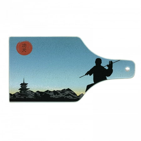 

Kung Fu Cutting Board Man Silhouette Demonstrates Technique of Karate Decorative Tempered Glass Cutting and Serving Board in 3 Sizes by Ambesonne
