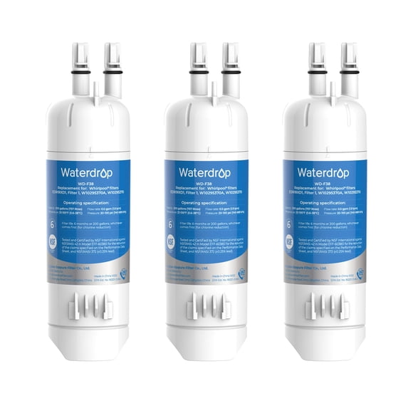 Waterdrop EDR1RXD1 Reemplazo para filtro Everydrop® 1, ​​Whirlpool® W10295370A, EDR1RXD1B, P8RFWB2L, P4RFWB, WD-F38, Kenmore® 46-9081, 46-9930 Filtro de agua para refrigerador, paquete de 3
