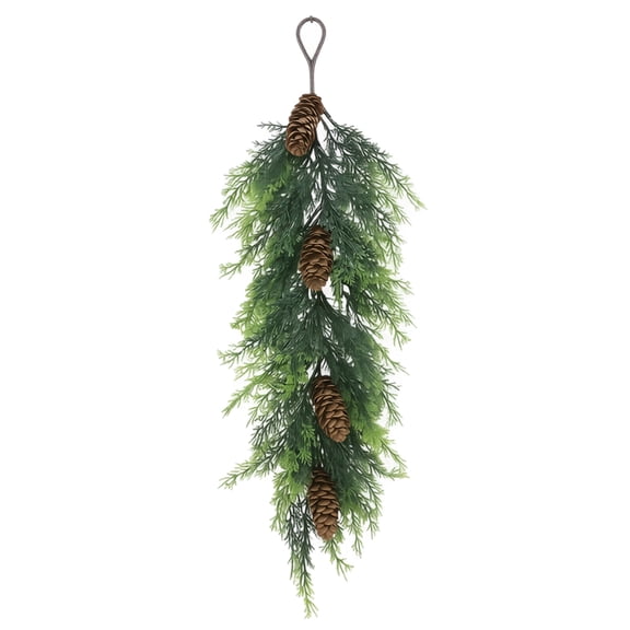 Faux Cedar Teardrop Swag, Artificial Trees for Home Decor, Hanging Flowers for Decoration, 36 In, Pinecone Decor, Swag, Home Wall Decor, Wall Hanging Decor, Fireplace Decor, Front