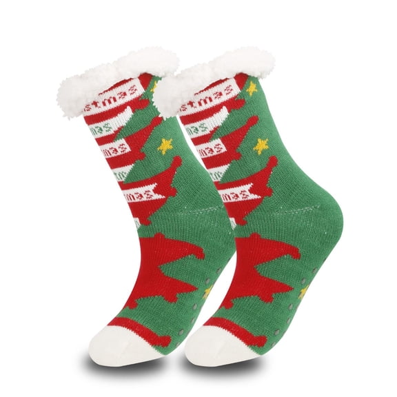 QINGFSAP Unisex Christmas Print Socks Plush Coral Fleece Winter Warm Sleep Socks Cozy Thick Family Floor Socks