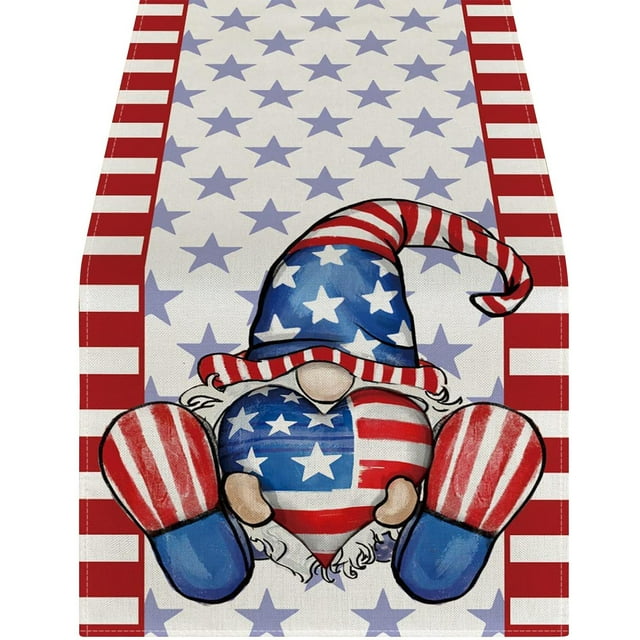 Bdday Camping Tablecloth New Independence Day Table Flag Patriotic Dwarf Truck Pattern Table Cloth Table Decoration Strip Scarf Patio Table Cover