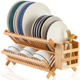 thumbnail image 1 of NOVAYEAH Bamboo Dish Drying Rack-2 Tier, Collapsible Small Dish Rack with Utensil Holder, Wooden Drying Rack for Kitchen Counter, Apartment Essentials Kitchen Plate Holder, Kitchen Organization, 1 of 4
