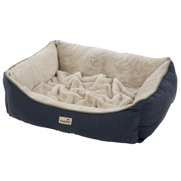 TrustyPup Burrow Nest Lit pour chiens et chats Chambray Bleu Foncé, Moyen, 31x23x9 Chambray Bleu Foncé, Moyen, 31x23x9
