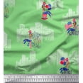 thumbnail image 1 of Soimoi Green Silk Fabric Text,Women & Bulidings Architectural Print Fabric by the Yard 42 Inch Wide, 1 of 1