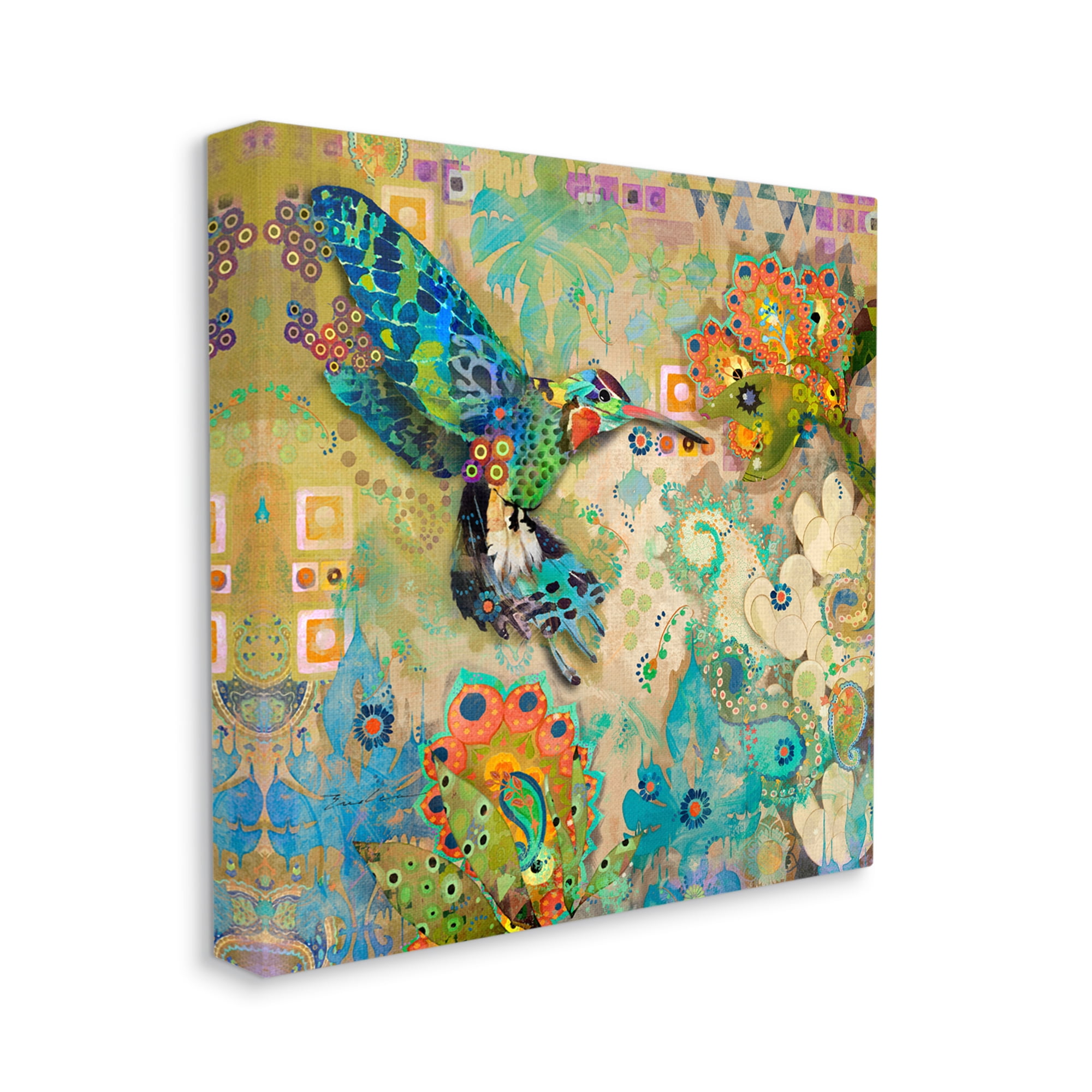 Stupell Industries Boho Hummingbird Pattern Animals & Insects Painting Gallery Wrapped Canvas Art Print Wall Art, 36 x 36