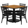 Flash Furniture 36'' Square Natural Laminate Table Set with Round Base and 4 Ladder Back Metal Chairs - Black Vinyl Seat
