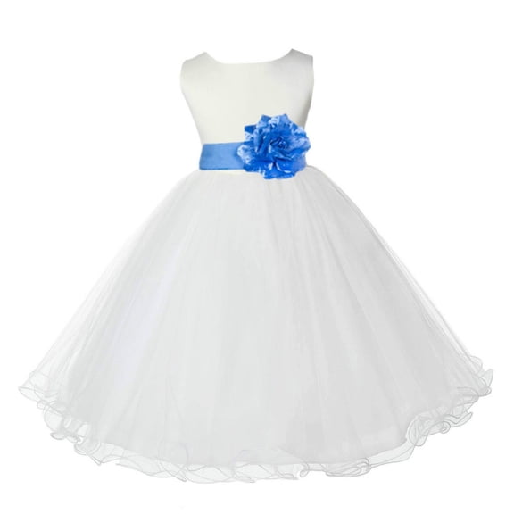 Ekidsbridal Satin Ivory Cornflower Tulle Rattail Edge Flower Girl Dresses for Communion Baptism Christening Gown Wedding Pageant 829S S
