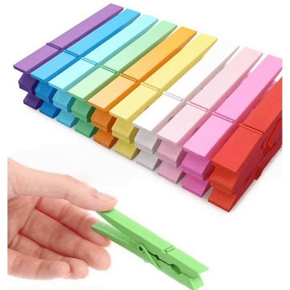 GYWHOOFT 2.9 Inch 72 Pack Colored Wooden Clothespins for Classroom, Craft, Hanging Clothes, Rust Resistant