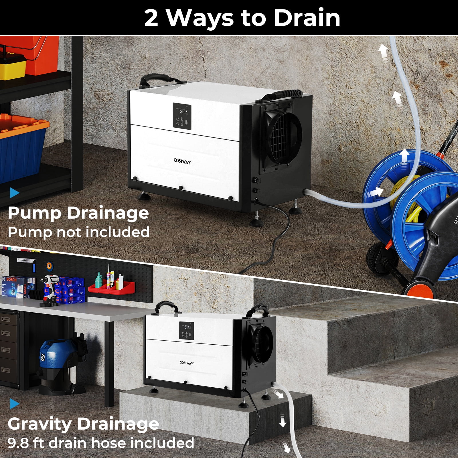 Costway 57 Pint(DOE) Crawl Space Dehumidifier Commercial Dehumidifier with 3 Modes & 24H Timer 1,900 Sq. ft Coverage Area White (MAX 155Pint at 95°F, 90%RH)