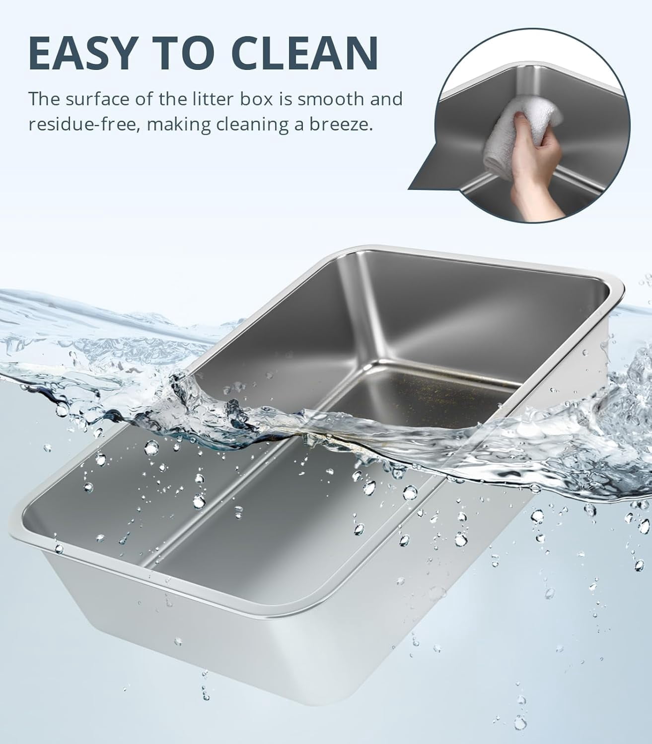 Stainless Steel Cat Litter Box  6in Pan For Cats And Rabbits Metal High Sides Nonstick Odor Control Anti-corrosion