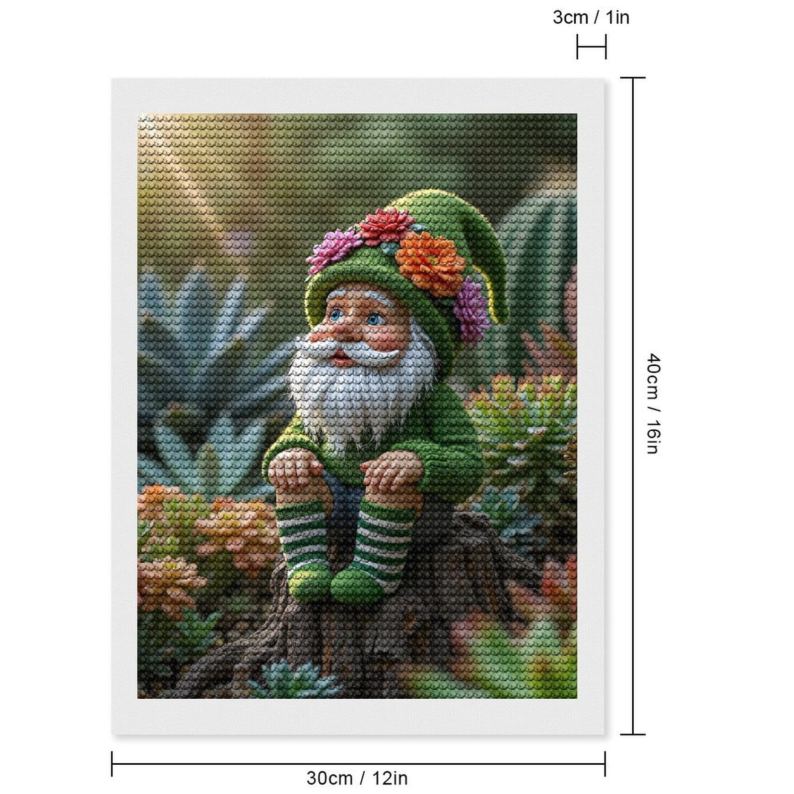 Diamond Art Kits for Adults, Garden Gnome Sitting Among Cacti 5D Diamond Painting Kits for Adults Beginners, DIY Full Drill Diamond Painting, Gem Art and Crafts 12x16