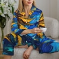 thumbnail image 6 of Salouo Sunflower Starry Night Vibes Pattern Women's Pajamas Set Long Sleeve Button Down Sleepwear Soft Pj Lounge Sets for women 2 Piece Pjs Set with Long Pants-Medium, 6 of 7