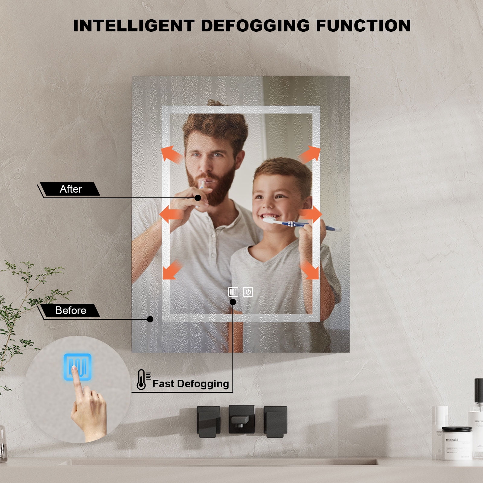 Hironpal LED Mirror Medicine Cabinet with Lights, 23.6"x 29.9" Wall-Mounted Bathroom Cabinet w/ Defogger, Dimmable, Memory function, Bathroom Mirror Cabinet,Black