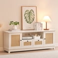 thumbnail image 2 of Gaderth Rattan TV Stand for 65 to 75 Inch TV, Boho Entertainment Center With Storage Drawers, Open Shelves and Adjustable Shelf, White TV Console Cabinet for Living Room, Bedroom, White, 2 of 8