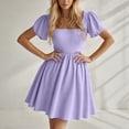thumbnail image 2 of HJYCHN Women's Square Neck Puff Sleeve Short A-Line Casual Dress for Daily Outings Everyday Sophisticated Style Dress Purple M, 2 of 4