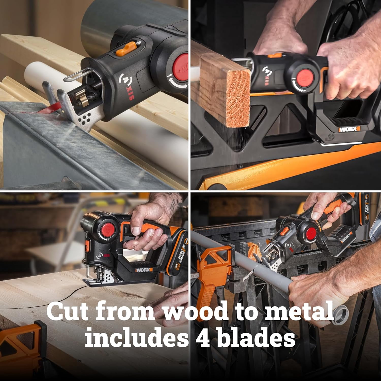 Cordless Reciprocating Saw&Jigsaw, 20V ¾" 2-in-1 Saw, ¾" Stroke Length, 2-in-1 functions, 4 Blades for Different Materials, Compact&Lightweight Design, Tool Only, PowerShare
