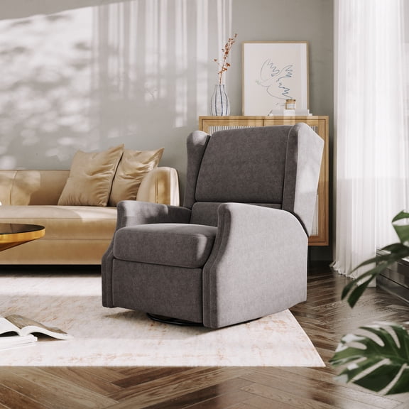 Emma Oliver Manual Glider Rocker Recliner Chair with 360 Degree Swivel, Wingback Recliner Perfect for Living Room, Bedroom, or Nursery in Dark Gray