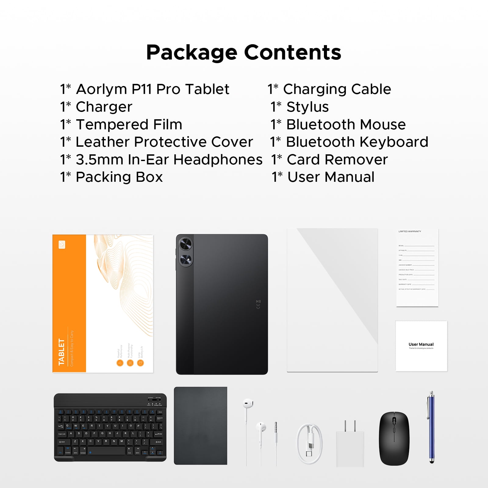 Aorlym P11 Pro 11 inch Tablet with Android 16 & Gemini AI, 48GB RAM+128GB ROM/2TB, T7250 Octa-Core, 8800mAh/18W, 120Hz, 5MP+13MP, GPS, FM, Face ID,OTG,5G WiFi, Tablets with Keyboard Stylus