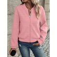 thumbnail image 5 of Women Round Neck Regular Sleeve Geometric Jacquard Bomber Jacket - Loose Fit, Pink, S-5XL, Spring and Autumn, 5 of 7