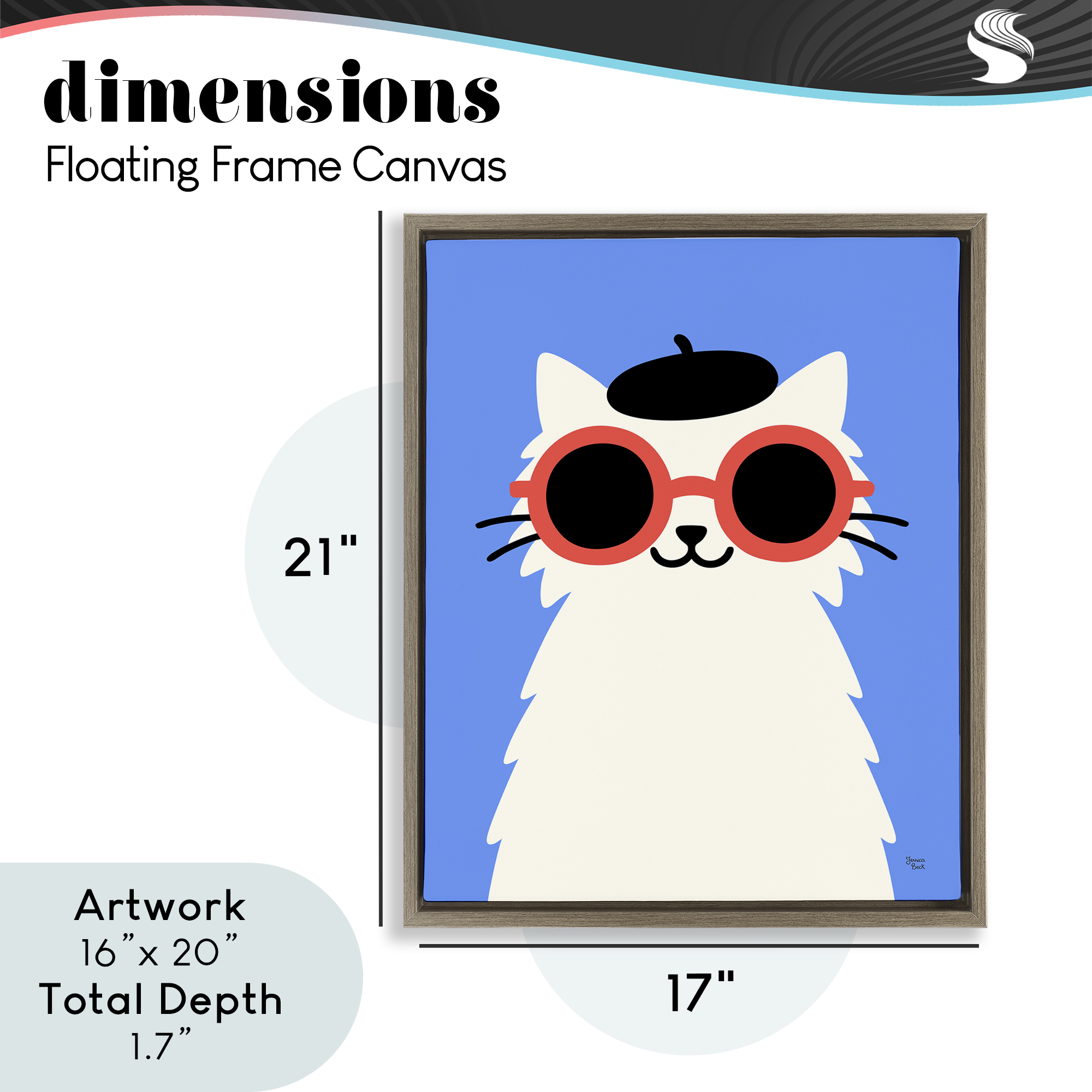 Stylish French Cat Brown Framed Floater Canvas Wall Art, design by Jessica Beck