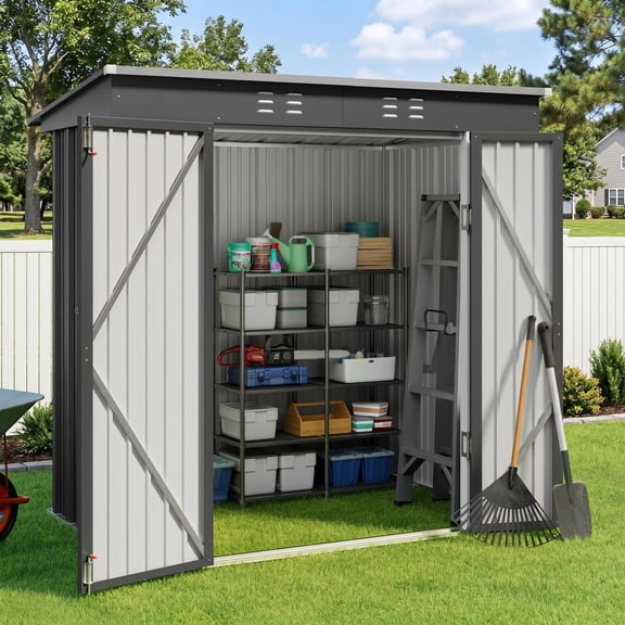 Asofer 6'x4' Outdoor Storage Shed, Heavy Duty Metal Garden Shed with Lockable Door for Patio, Backyard, Lawn, Dark Gray