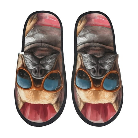 Balery French Bulldog In Sunglasses Slient Indoor Furry Fleece Comfort House Shoes Soft Non-Slip Home Shoes Cotton slippers House Slippers-- Medium