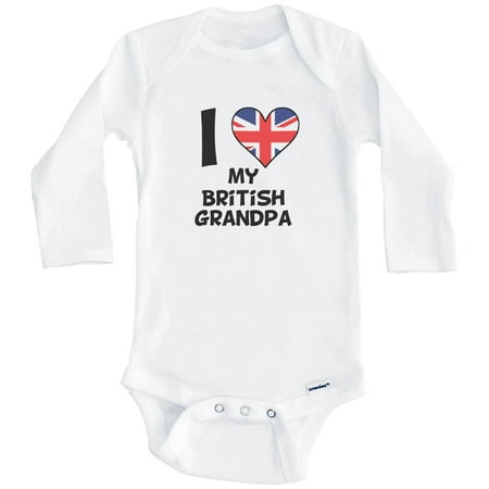 

I Heart My British Grandpa United Kingdom Flag One Piece Baby Bodysuit (Long Sleeve) 3-6 Months White