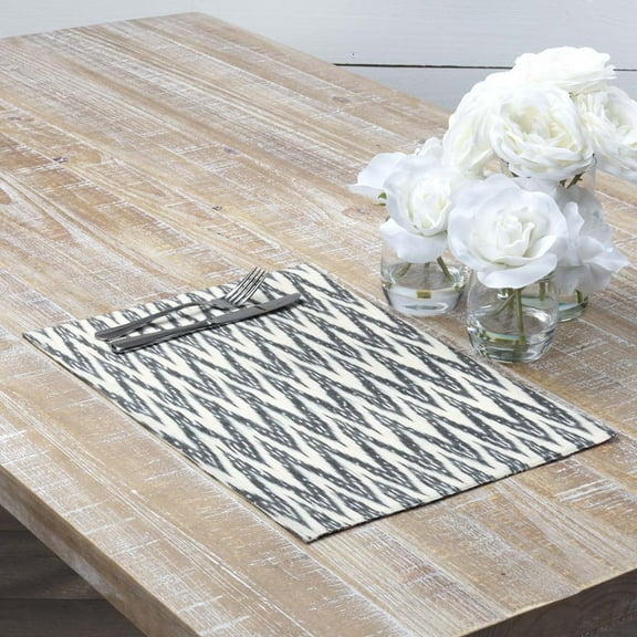 VHC Brands Farmhouse Tabletop & Kitchen - Alexis White Table Décor, Placemat Set 12x18, Charcoal Grey