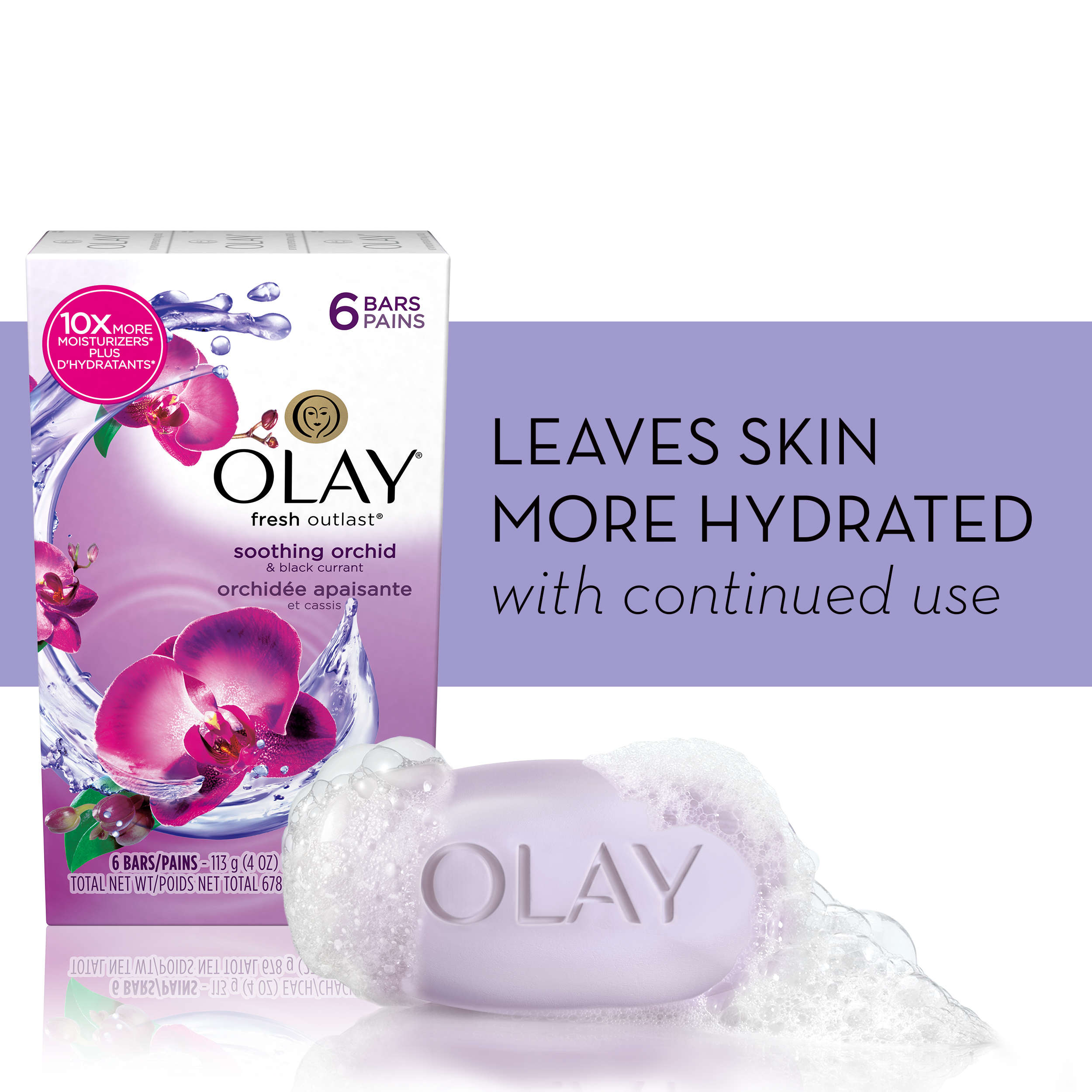 Olay Fresh Outlast Soothing Orchid & Black Currant Beauty Bar 4 oz, 6 count - image 5 of 8