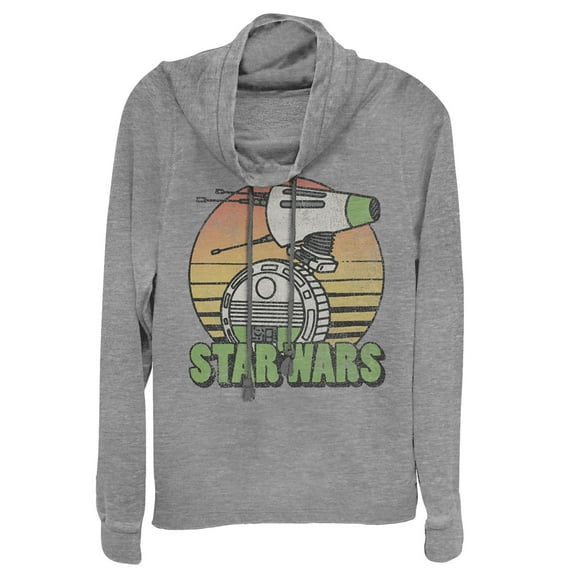 Junior's Star Wars: The Rise of Skywalker Retro D-0 Sunset  Cowl Neck Sweatshirt Gray Heather X Large