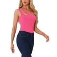 thumbnail image 4 of CAMISETA LEOTARDO REFINADA para MUJER de UN HOMBRO, Cuerpo Ajustado de Punto Acanalado, Tallas XL, Rosa Fucsia, 4 of 6