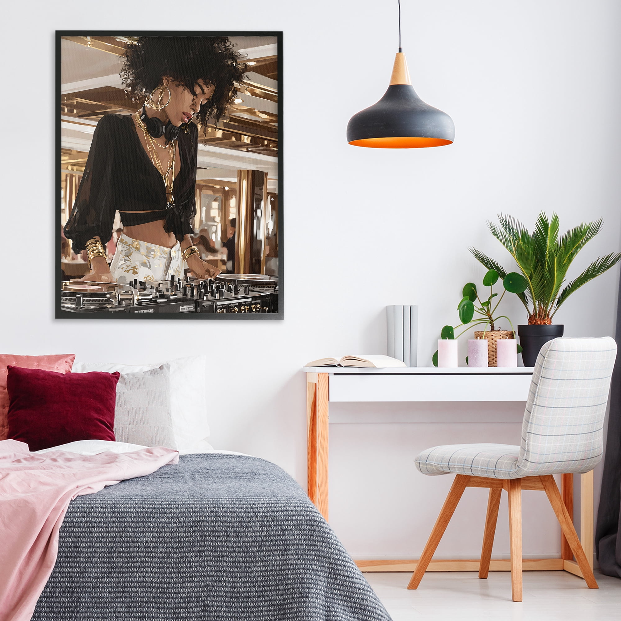 Stupell Industries Woman Of Music Live DJ Black Framed Giclee Art, design by Franklyn Gregory