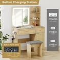 thumbnail image 5 of Brafab Rattan Vanity Set with LED Lights, Mirror, and Chair - White Nature, Wooden Makeup Table with 2 Drawers, 5 of 6