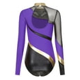 thumbnail image 4 of Yartina Women's Long Sleeve Gymnastics Leotard Metallic Athletic Dance Bodysuit Dancewear Costume Purple XL, 4 of 7