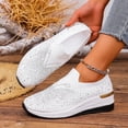 thumbnail image 2 of Women's Wide Width Rhinestone Flyknit Wedge Sneakers, Breathable Slip-On Platform Shoes with Crystal Embellishments, Comfortable Casual Shoes for All Seasons, Multi-Color, 2 of 10