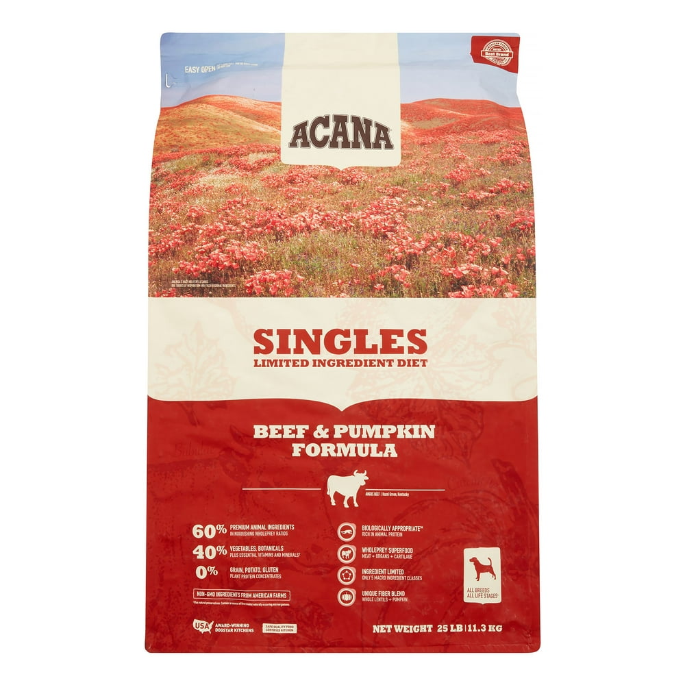 Acana Singles Grain-Free Beef and Pumpkin Dry Dog Food, 25 lb - Walmart