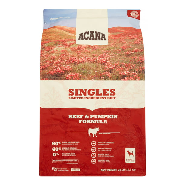 Acana Singles Grain-Free Beef and Pumpkin Dry Dog Food, 25 ...