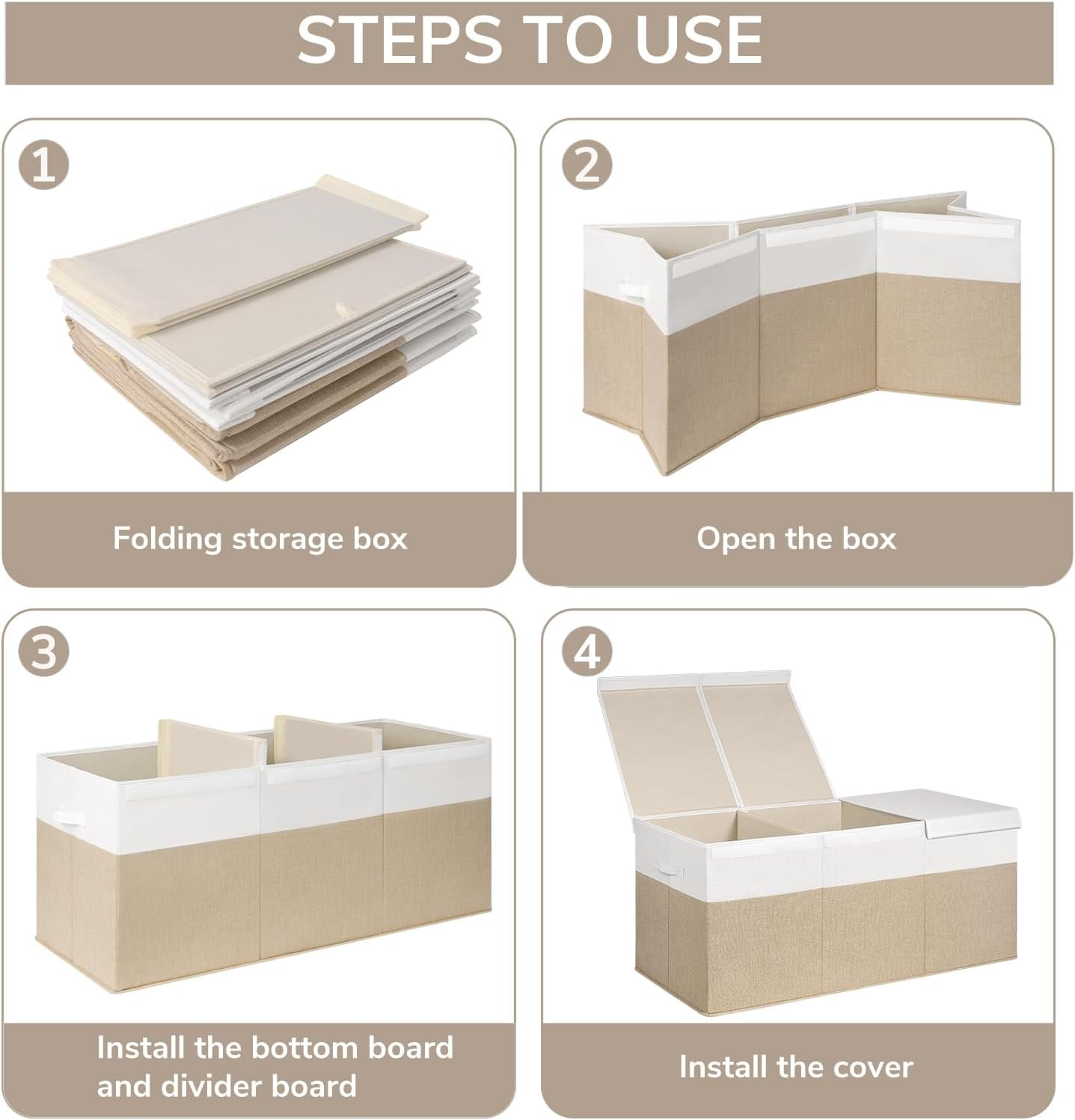 185L Extra Large Toy Box, Toy Storage Organizer Collapsible Storage Bins with Lids Toy Chest for Playroom, Living Room, Toy Baskets Storage Kids, Boys Girls 39" x 17" x 17" (Beige & White)