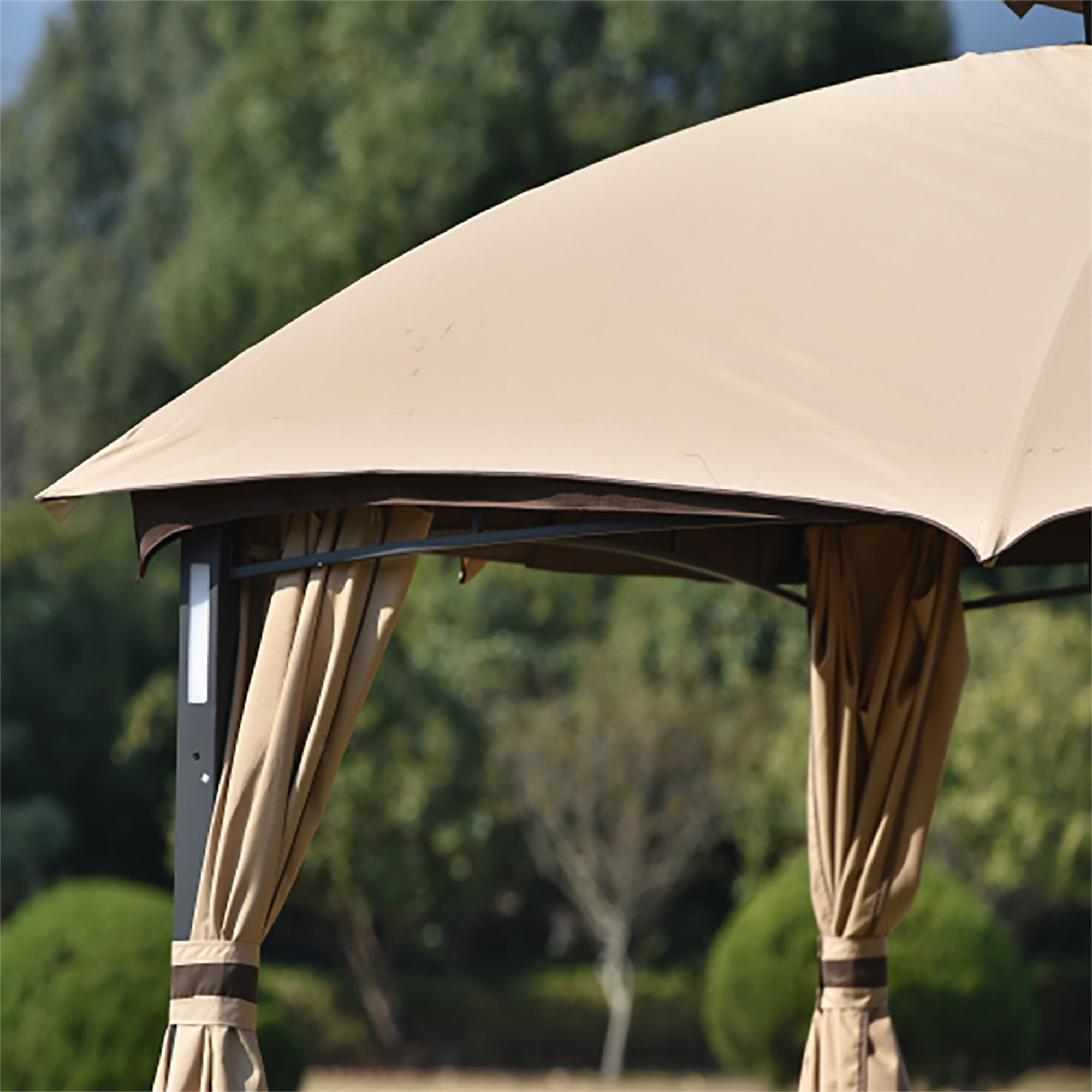 Kepooman 10' x 12' Outdoor Gazebo with Mesh and Curtains, Patio Gazebo Tent with LED Lights for Lawn, Garden, Backyard, and Patio