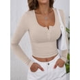 thumbnail image 6 of ANRABESS Women's Long Sleeve Shirts Fall Henley Top Soft Ribbed Knit Button Up Slim Fitted T-Shirts Layering Basic Tee Trendy Casual Going Out Fall Outfits Fashion Clothing Nature Small, 6 of 9