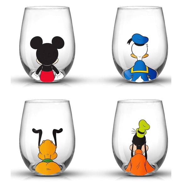 JoyJolt Disney Mickey Mouse Squad Collection Tumblers. 15oz Stemless Wine Glasses Set of 4 Stemless Drinking Glasses. Gifts Stuff, Wine Gla